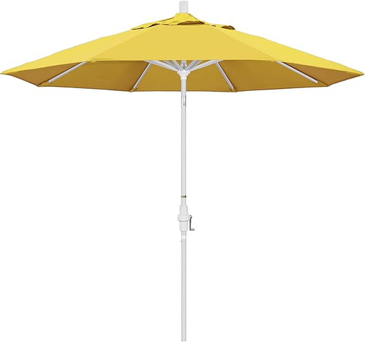 California Umbrella 9' Round Aluminum Market Umbrella, Crank Lift, Collar Tilt, White Pole, Lemon Olefin