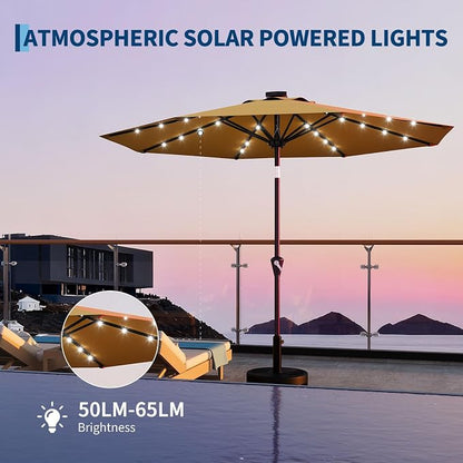 Garvee patio Umbrella with Solar Lights, Outdoor Table Umbrella with 8 Durable Ribs, Tilt & Crank Mechanism, Waterproof & UV Protection for Garden, Backyard, Poolside,