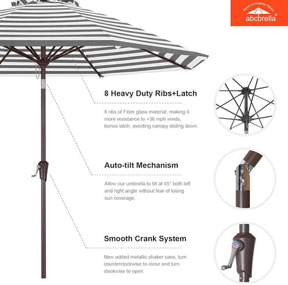 ABCCANOPY OLEFIN® 5-Year No Fading 9FT Outdoor Patio Umbrella(Gray Stripe) | Fade & UV Resistant Fabric,8 Fiberglass Ribs，Wind Vent，Crank Lift & Tilt,Outdoor Table Umbrella for Deck,Backyard,Yard