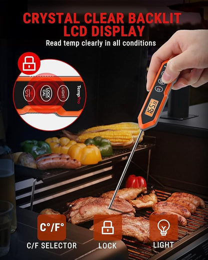 TempPro TempSwift Waterproof Instant Read Meat Thermometer for Cooking | Digital Food Thermometer with Backlight & Calibration, Cooking Thermometer for BBQ