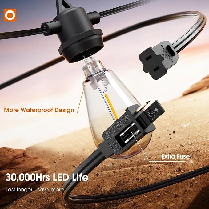 addlon 50FT Outdoor String Lights with 16 Edison LED Dimmable Waterproof | Shatterproof Energy-Saving Bulbs, Hanging for Outside Cafe Bistro Garden Balcony Porch Yard Gazebo Deck Connectable