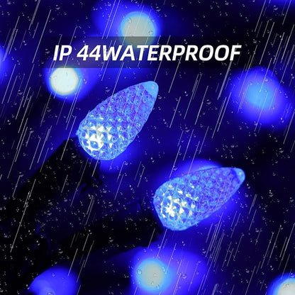 Christmas C3 Bulbs Light String 50 LED Multicolor Strawberry Xmas Tree Outdoor Indoor Waterproof Decoration Plug in 18 Feet Used for Patio Party Festive Courtyard Home (Blue)