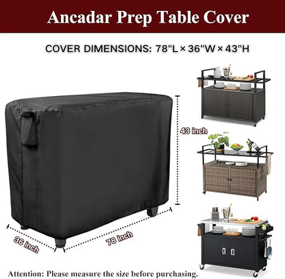 Prep Table Cover for Movable Dining Cart Table, 78inch Outdoor BBQ Cart Cover Bar Tool Cart Covers Cooler Covers - 78"L×36"W×43"H, Black