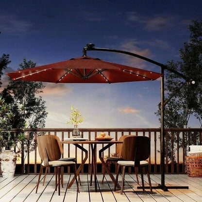 Garvee 10FT Solar Lights Offset Patio Umbrella with Cross Base, Burgundy | Cantilever Umbrella with Easy Lift & Tilt Adjustment, 8 Ribs Sun umbrella UV Protection for Backyard, Pool, Garden