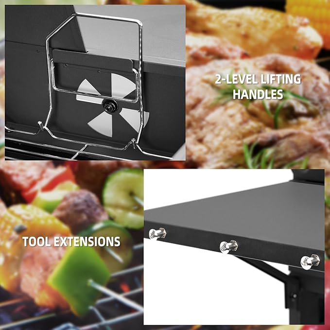 Charcoal Grills Outdoor BBQ Grill with 2 Side Table,Barbecue Grill Smoker with 343 Sq.in.Cooking Area for Outdoor Cooking Backyard Camping Picnics Beach by DNKMOR