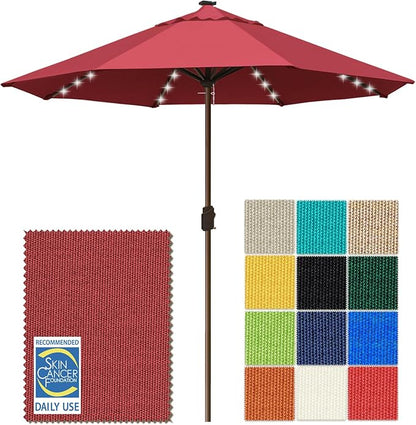 EliteShade USA 10-Year-Non-Fading 10ft Market Patio Umbrella, Commercial Grade Table Sun Umbrella with 80 Solar LED Lights, Crank Open, Windproof & UPF 50+ UV Protection for Garden, Deck, Pool, Backyard, No Tilt, Burgundy