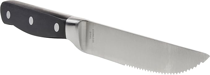 Amazon Basics 8-Piece Full Tang Stainless Steel Serrated Steak Knife Set, 4.5", Black