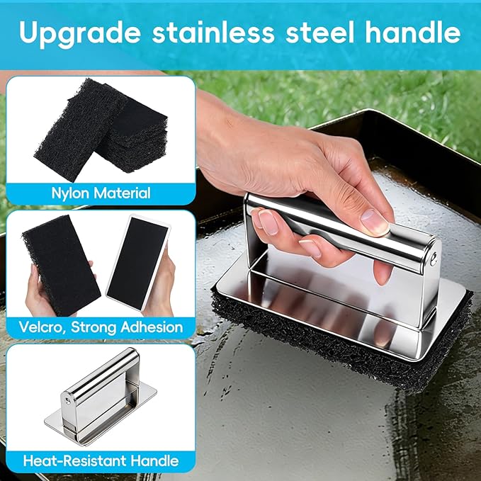 XUDAKAIXIN Griddle Cleaning Kit for Blackstone, Stainless Steel Flat Top Grill Cleaning Kit with Grill Stone, Griddle Brush &Griddle Scraper,Powerful Stain Remover