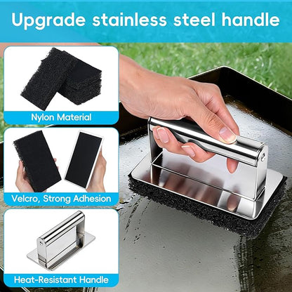 XUDAKAIXIN Griddle Cleaning Kit for Blackstone, Stainless Steel Flat Top Grill Cleaning Kit with Grill Stone, Griddle Brush &Griddle Scraper,Powerful Stain Remover