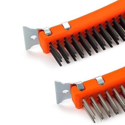 MAXMAN Wire Brushes 2 Pcs, 14 Inch Stainless and Carbon Steel Wire Scratch Brush, Wire Brush Set with Metal Scraper, Heavy Duty Wire Brush for Cleaning Rust, Automotive, Paint, Welding