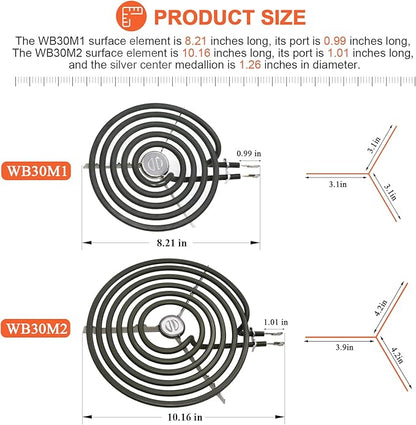 4 Pack ERS30M1 ERS30M2 Electric Stove Burner - Replacement for GE Hotpoint Kenmore,Electric Range Stove Burner Element Replacement 6"and 8" - Replaces WB30M1 and WB30M2 GE Stove Electric Burner