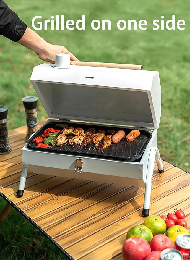 Portable Foldable Charcoal Grill 2 in 1 Tabletop Foldable Charcoal Grill with Chimney for Outdoor Camping Backyard Party BBQ Cooking (Color : Black)