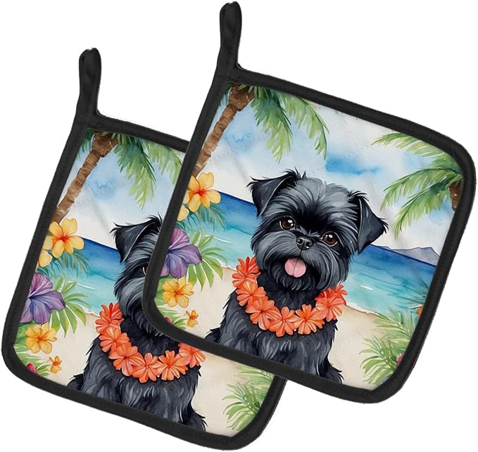 Caroline's Treasures Affenpinscher Luau Pair of Pot Holders Kitchen Heat Resistant Pot Holders Sets Oven Hot Pads for Cooking Baking BBQ, 7 1/2 x 7 1/2