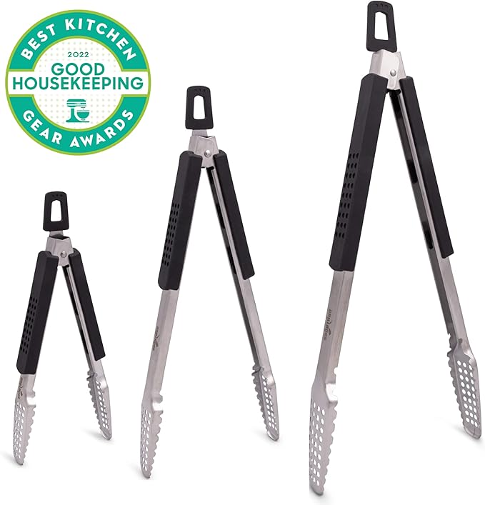 9", 12" and 16" Extra Long Tongs 18/0 Stainless Steel BBQ Grill Tongs with Durable Soft Grip Handle Grilling Accessory, Tongs for Cooking & Kitchen, Outdoor Barbecue, Easy to Clean - 3-Pack