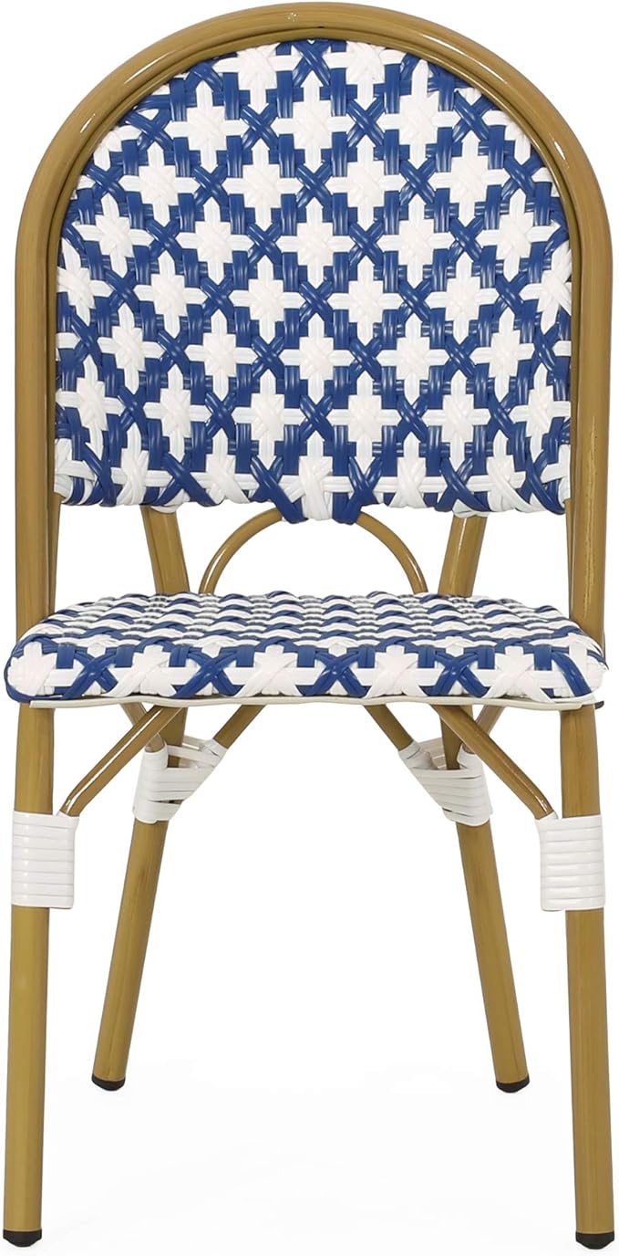 Christopher Knight Home Anastasia Outdoor French Bistro Chair (Set of 2), Blue + White + Bamboo Print Finish