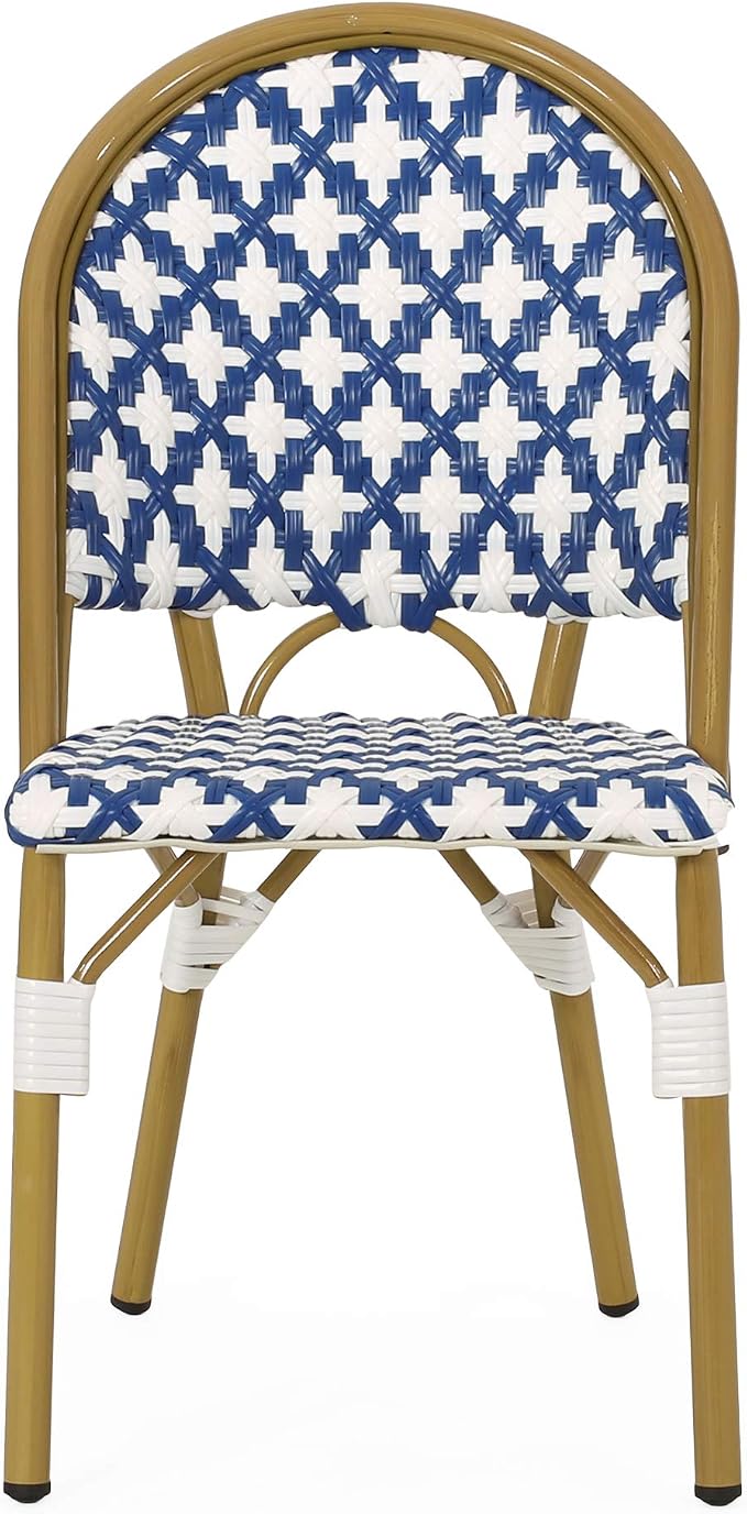 Christopher Knight Home Anastasia Outdoor French Bistro Chair (Set of 4), Blue + White + Bamboo Print Finish