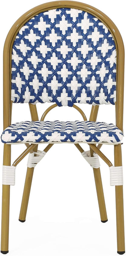 Christopher Knight Home Anastasia Outdoor French Bistro Chair (Set of 4), Blue + White + Bamboo Print Finish