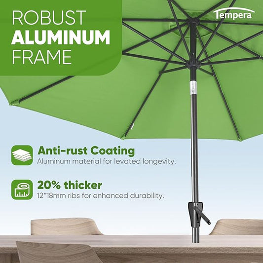 Tempera Patio Market Outdoor Table Umbrella with Push Button Tilt and Crank, Large Sun Umbrella with Sturdy Pole & Fade Resistant Canopy, Easy to Set