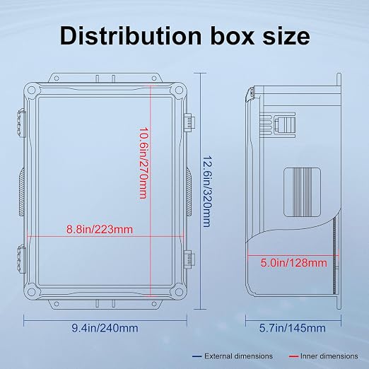 Namunanee Outdoor Electrical Junction Box, ABS Water Resistant Enclosure with Internal Mounting Panel & Hinged Cover (12.6" H x 9.4" L x 5.7" W)