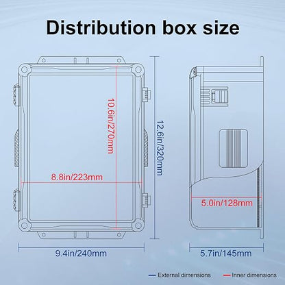 Namunanee Outdoor Electrical Junction Box, ABS Water Resistant Enclosure with Internal Mounting Panel & Hinged Cover (12.6" H x 9.4" L x 5.7" W)
