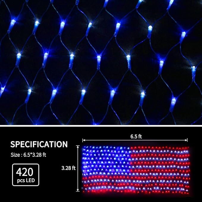 XTF2015 Led Flag Net Lights of The United States, American Flag Lights, Waterproof American Flag String Light for Outdoor, Independence Day, Memorial Day, Decoration, Garden, Indoor and Christmas