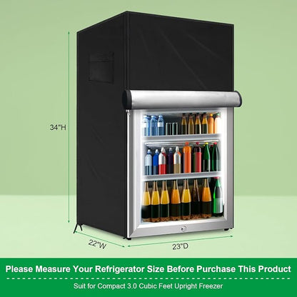 Outdoor Refrigerator Cover Dustproof Freezer for Protecting Upright Freezers/Beverage Refrigerator Compact 3.0 Cubic Foot Freezer Covers Outdoor (Black, 22" x 23" x 34")