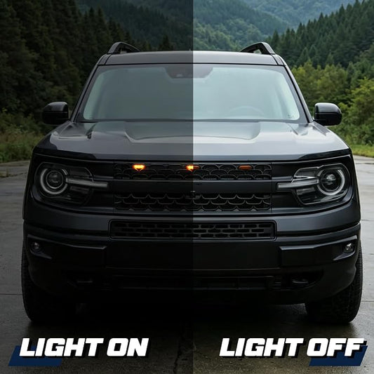 Front LED Grill Lights Compatible with Ford Bronco Accessories 2021 2022 2023 2024 2025 2/4-Door Badlands Wildtrak Everglades, Amber Light, 3PCS