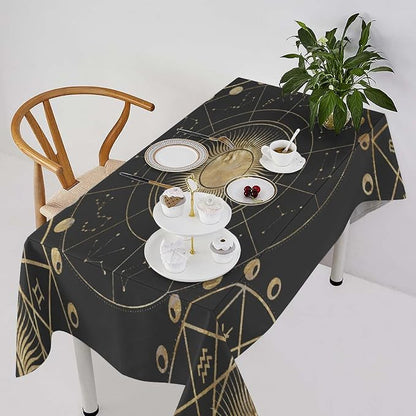 Retro Sun Moon Phases Tablecloth Vintage Star Magical Galaxy Space Table Cloth Water Resistant Wipeable Table Cover for Farmhouse Picnic Party Holiday Kitchen Dinner Table 60"x110"