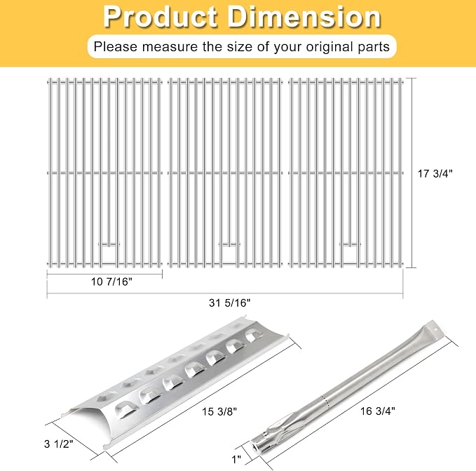 Grill Parts for Master Forge 3218LT Kenmore 148.16156210 | Fits Master Forge 3218LTN 3218LTM, Kenmore 148.1637110, Stainless Steel Grill Grates Replacement, Heat Plates and Burners