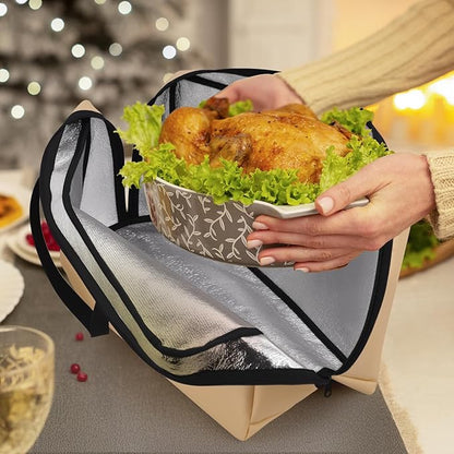 NiHome Folding Travel BBQ Meat Resting Bag for Brisket Turkey Ribs, 5-Layer Insulated Smoker Bag with Heat Retention for Camping Tailgating Catering, Waterproof Oil-Resistant Leakproof Zippers (Beige)