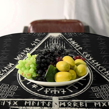 Vintage Viking Pattern Tablecloth, Gothic Helm of Terror Scandinavian Viking Seasonal Table Cloth Waterproof Wipeable Table Cover for Picnic Holiday Party Kitchen Dining 60x110