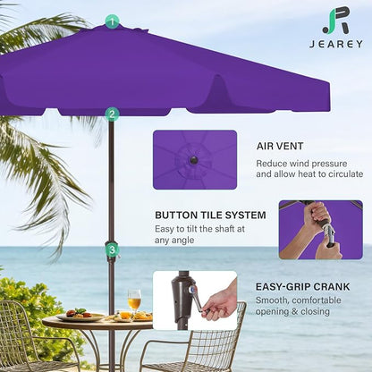 JEAREY 9 FT Patio Umbrella Outdoor, Table Umbrellas Market Umbrella w/Push Button Tilt/Crank, 8 Sturdy Ribs(Dark Purple)