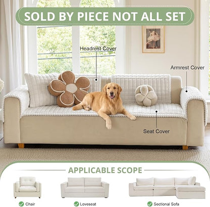 OstepDecor Couch Cover for Dogs, Washable Non Slip Sofa Cover for Pets | Soft Couch Covers for Sofa, Loveseat and Sectional, Furniture Protector Against Pet Hair & Dirt (27.6" x 70.9", Off White)