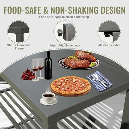 Outdoor Kitchen Island, Modular Kitchens Counter with Whole Aluminum Finish & Work Shelf & Wall Hanging & Countertop & Protective Cover, Kitchen Series for Deck Patio, Dark Gray