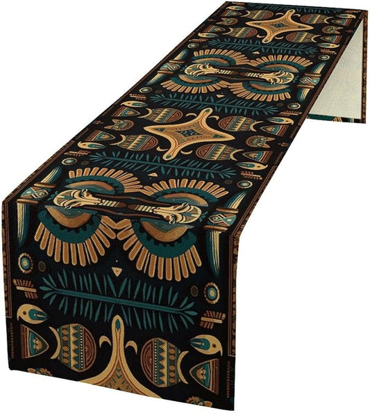 Vintage Ancient Egypt Table Runner Ethnic Old Egyptian Floral Geometric Mysterious Traditional Egypt Culture Dinner Runner for Farmhouse Coffee Kitchen Dining Holiday Party Home 13x108in