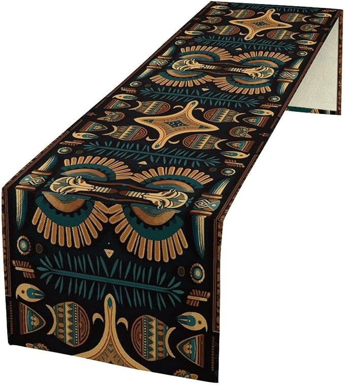 Vintage Ancient Egypt Table Runner Ethnic Old Egyptian Floral Geometric Mysterious Traditional Egypt Culture Dinner Runner for Farmhouse Coffee Kitchen Dining Holiday Party Home 13x120in