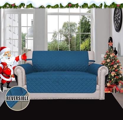 Easy-Going Reversible Couch Cover, 2 Cushion Sofa, Peacockblue/Beige | Loveseat, Slipcover For Dogs, Water Resistant Furniture Mat, Living Room, Non-Slip Sofa Cover, Pet Friendly