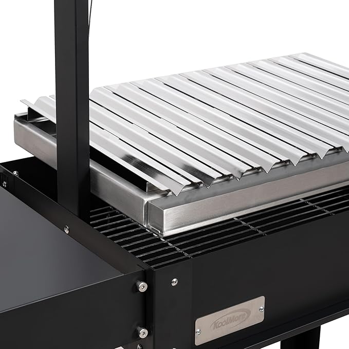 KoolMore 50 in. Charcoal Grill BBQ, Santa Maria Argentine Outdoor Grill with Interchangeable V Grates, Heavy Duty Barbecue Grilling Grill, Black