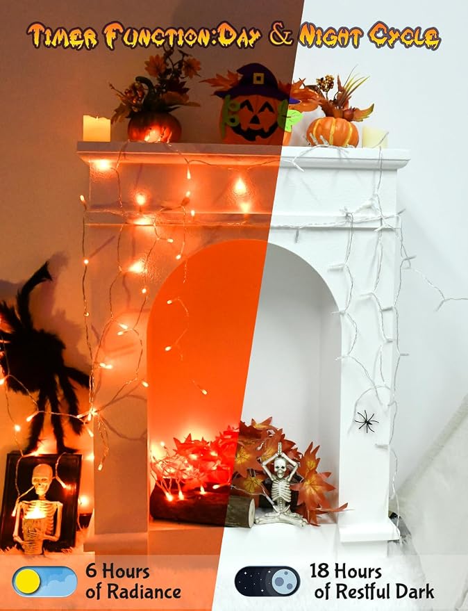 Cshare Halloween String Lights Battery Operated With Timer - 9.8ft 30LED Orange Waterproof Lights for Outside Decorations, Party, Yard, Pathway, Indoor and Outdoor
