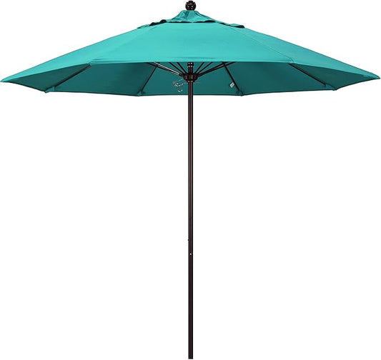 California Umbrella 9' Rd. Venture Series Contract Grade Patio Umbrella, Push Open Pin Stop, Bronze Finish, Sunbrella Aruba