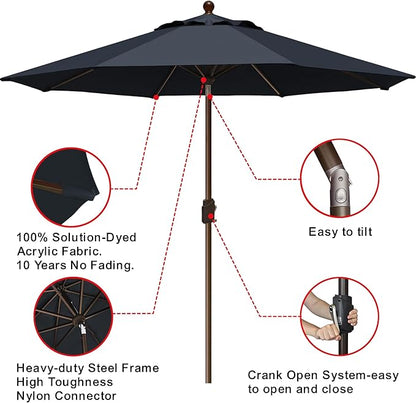 EliteShade USA 10-Year-Non-Fading 9Ft Market Patio Umbrella, UPF 50+ UV Protection Performance Sun Umbrella, Heavy Duty Commercial Grade Outdoor Table Umbrella with Crank & Tilt, Windproof Vented Top for Garden, Pool, Deck and Outdoor Playsets, Black
