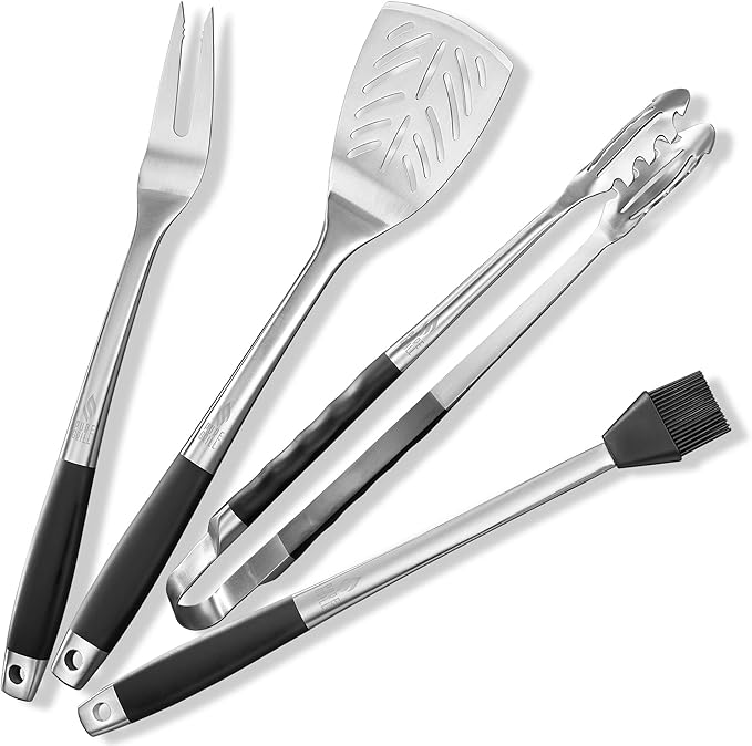 Pure Grill 4-Piece Stainless Steel BBQ Tool Utensil Set - Professional Grade Barbecue Accessories