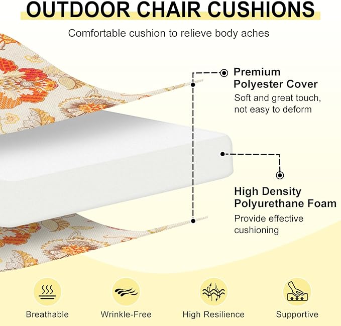 downluxe Outdoor Chair Cushions Set of 4 for Patio Furniture, Water-Resistant Patio Chair Cushions with Ties, High Density Foam Outdoor Seat Cushion, 17" X 16" X 2", Eva Floral