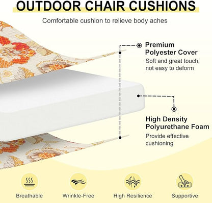 downluxe Outdoor Chair Cushions Set of 4 for Patio Furniture, Water-Resistant Patio Chair Cushions with Ties, High Density Foam Outdoor Seat Cushion, 17" X 16" X 2", Eva Floral