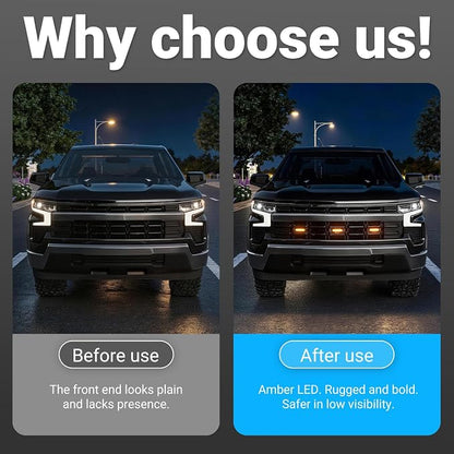 3Pcs LED Front Grille Lights Compatible with 2022-2026 Chevy Silverado 1500 LT Front Bumper Lamp Decorative Grille Lights with Fuse Wire Replacement for 2022-2026 Chevy Silverado Accessories