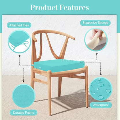 Cozyide Outdoor Chair Cushions, Waterproof Patio Seat Cushions with Adjustable Straps, Square Corner Patio Chair Cushions for Garden, Teal, 18.5x16x3 Inch (Pack of 4)