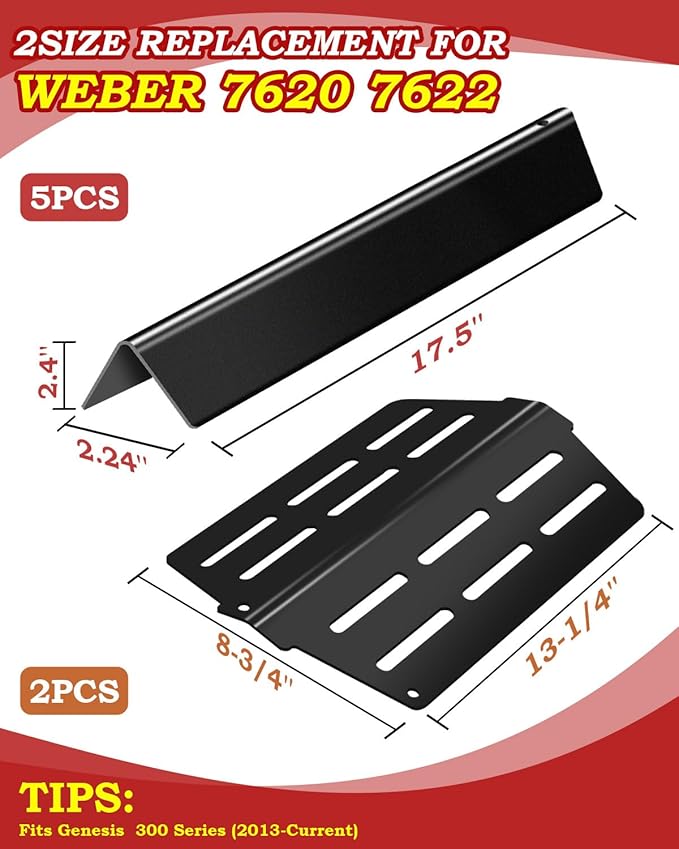 Flavorizer Bars 17.5" and Heat Deflector Replacement for Weber Genesis 300 Series Grill Part, Genesis E310 E320 S310 with Front Control, Fit for Weber Genesis EP310 Grill Accessories 7620 7622