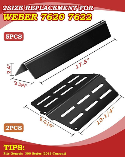 Flavorizer Bars 17.5" and Heat Deflector Replacement for Weber Genesis 300 Series Grill Part, Genesis E310 E320 S310 with Front Control, Fit for Weber Genesis EP310 Grill Accessories 7620 7622