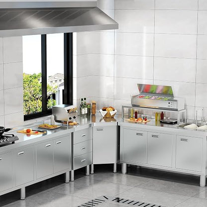 ZZV Corner Stainless Steel Table with Cabinet for Prep & Work Heavy Duty Work Table Commercial Stainless Steel Kitchen Cabinet for Restaurant Hotel Cafe Workshop Garage