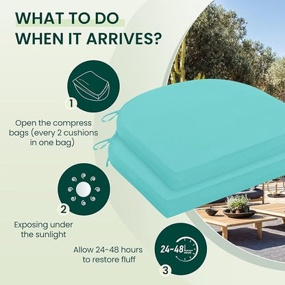HARBOREST Outdoor Chair Cushions Set of 2, Water Resistant Patio Chair Cushions with Ties, Outdoor Seat Cushions for Patio Furniture, 17"x16"x2", Teal